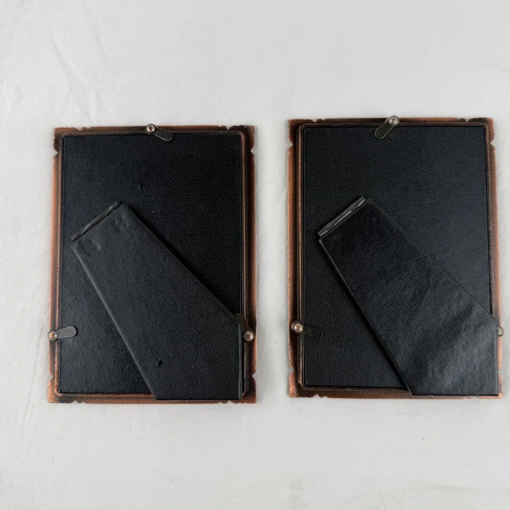 Vintage Set of 2 Ornate Copper Tone Metal Picture Frames 4x6 Scroll Floral